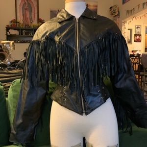 Chia leather fringed jacket